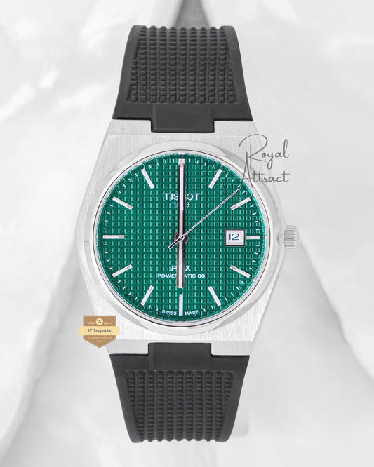 Latest Collection Premium Prx Silver Case With Green Texture Dial Automatic Strap Watch