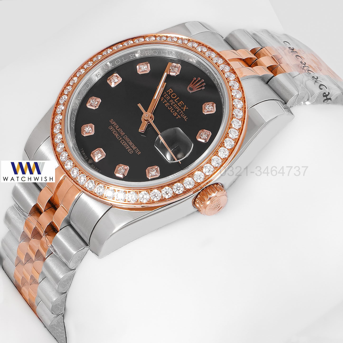 Latest Collection 36 Two Tone Rose Gold With Black Dial Stone Bezel & Numeral Automatic Watch ZR Factory