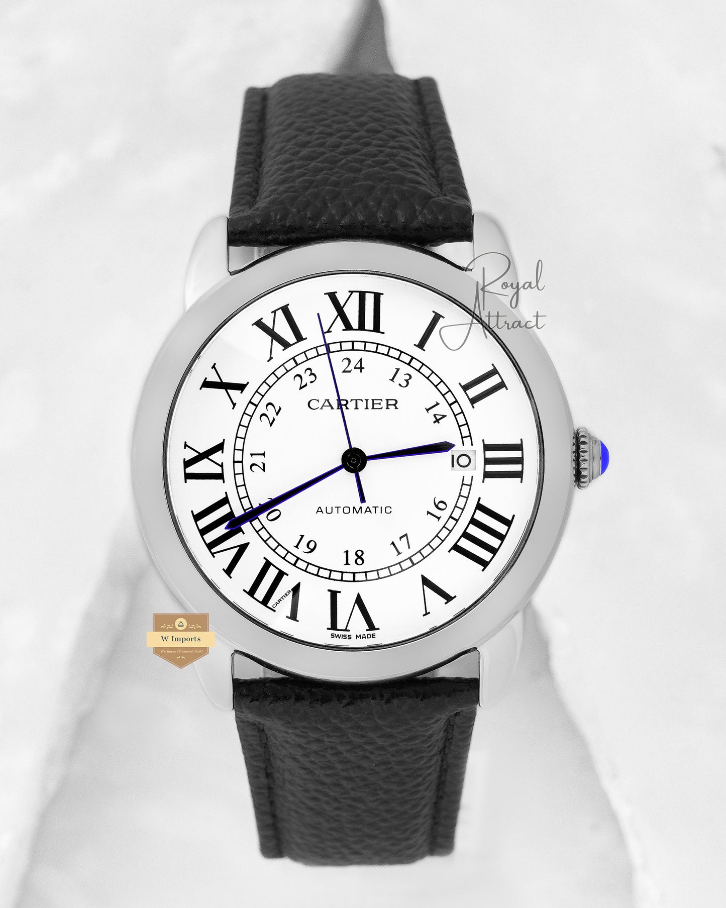 Latest Collection Silver Case With White Dial Leather Strap Automatic watch