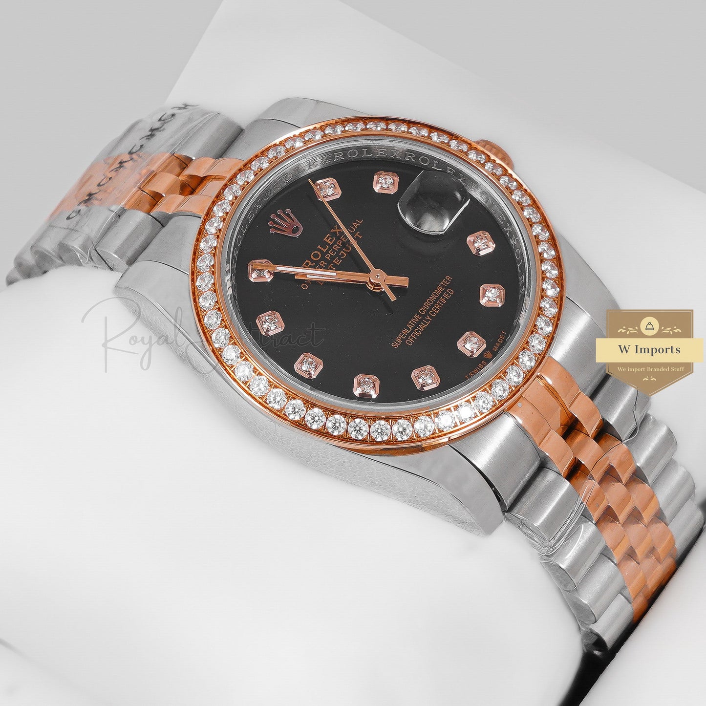 Latest Collection 36 Two Tone Rose Gold With Black Dial Stone Bezel &  Automatic Watch ZR Factory