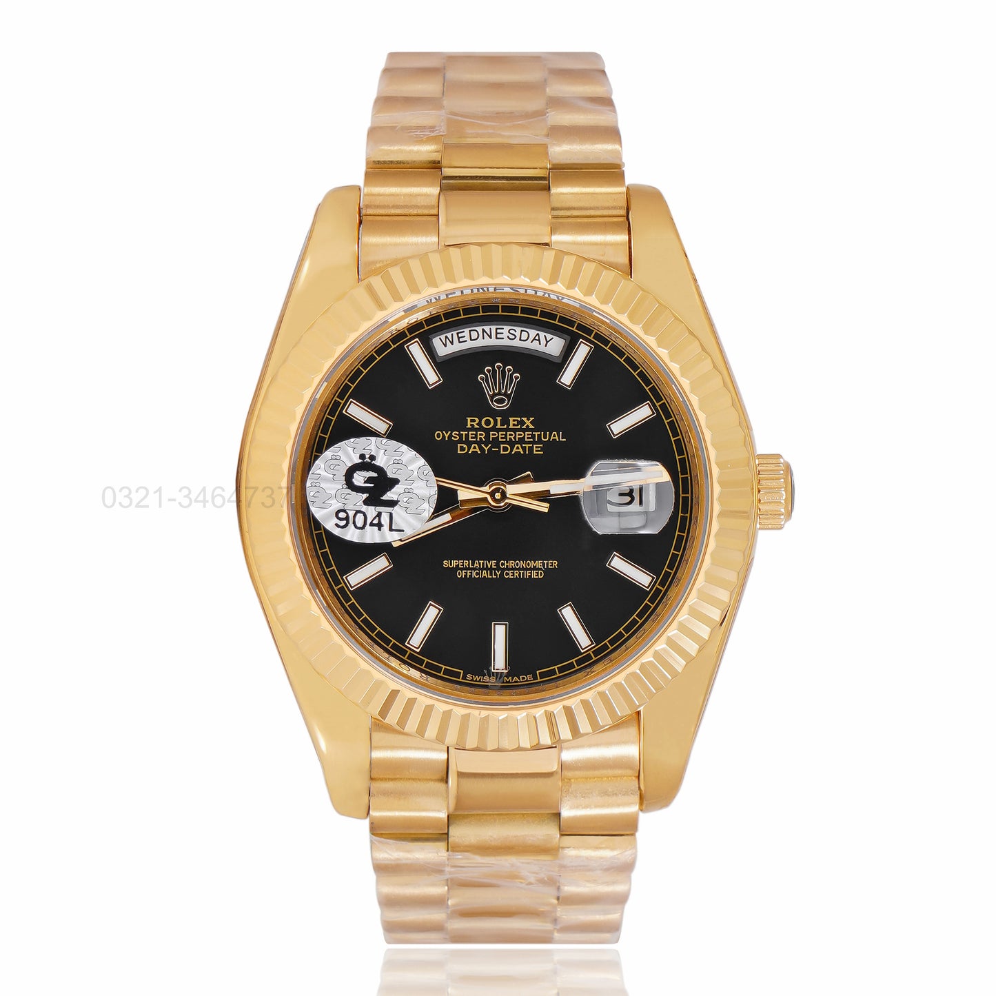 Latest Collection 40 Yellow Gold With Black Dial Fluted Bezel Automatic Watch Oz Made