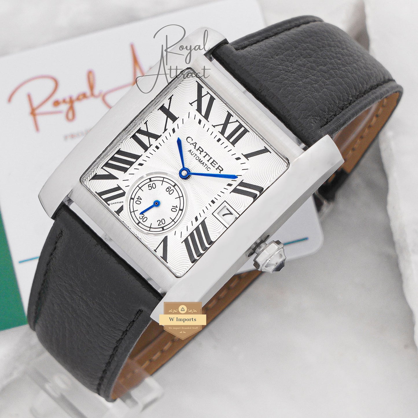 New Collection M Caliber Silver Case With White Dial Leather Strap Automatic Watch For Men