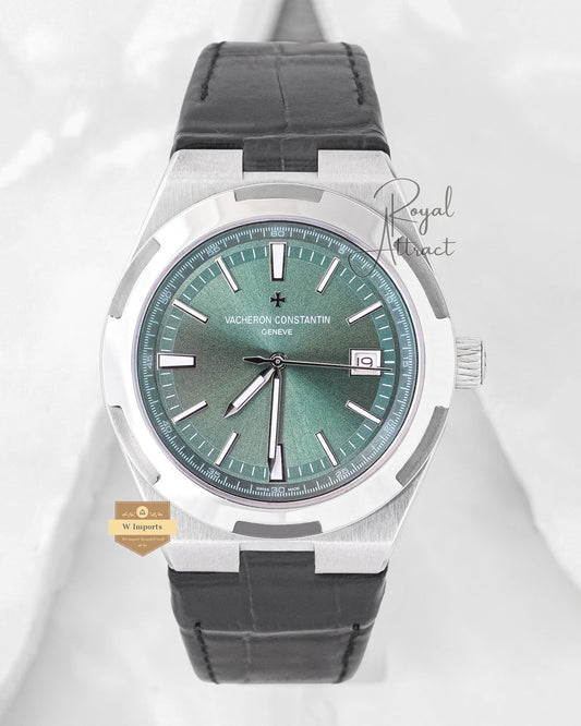 LATEST COLLECTION SILVER CASE WITH GREEN DIAL & LEATHER STRAP