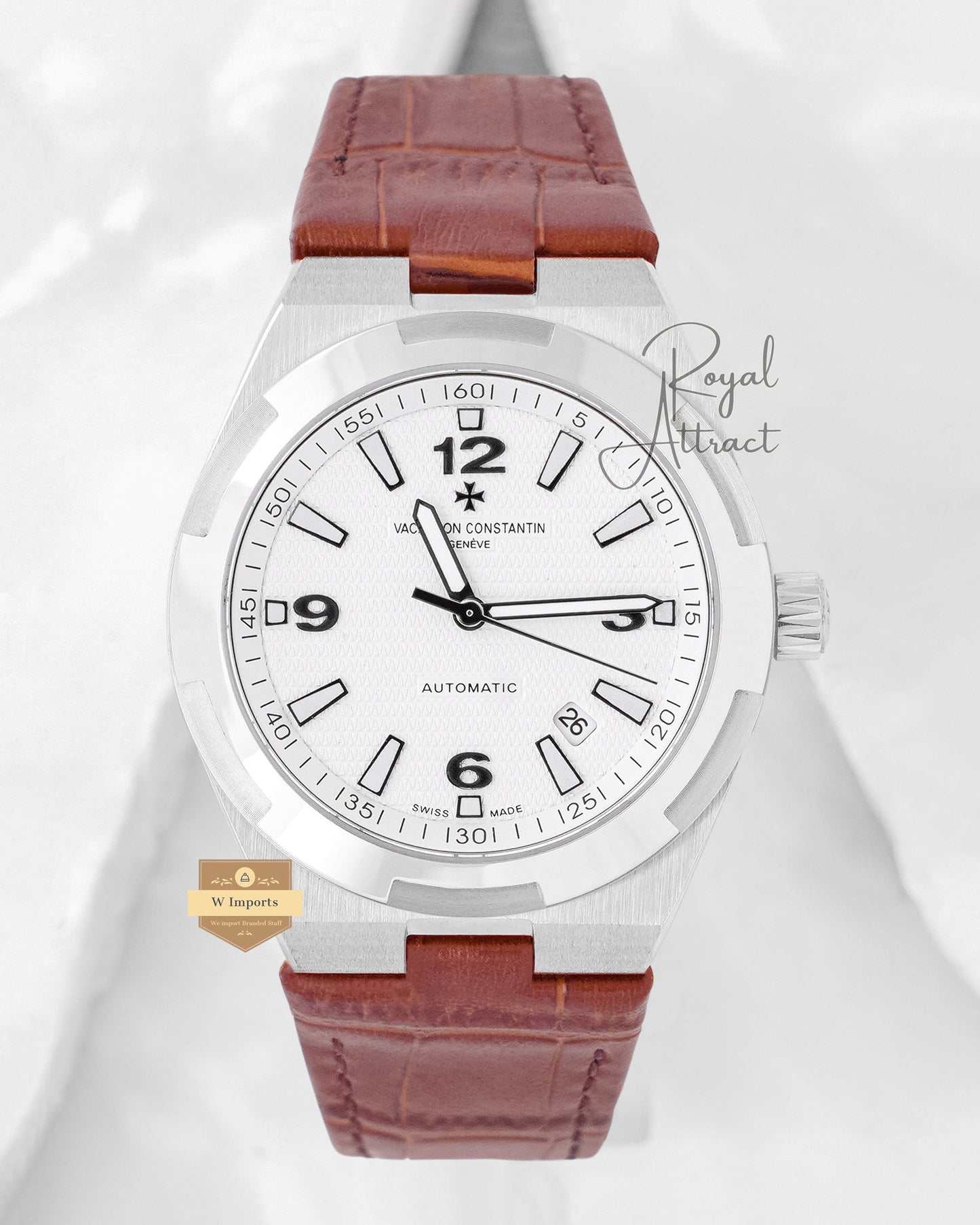 LATEST COLLECTION SILVER CASE WITH WHITE DIAL & BROWN LEATHER STRAP
