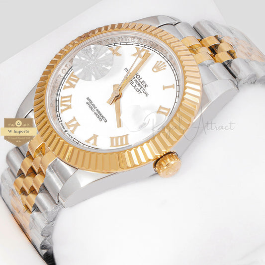 Latest Collection 41 Two Tone Yellow Gold With White Dial Roman Index Automatic Watch YZ Factory Made