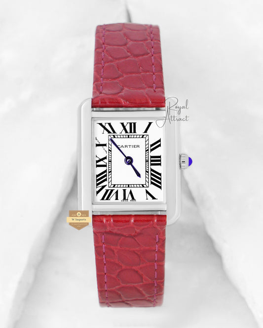 Latest Collection Silver Case With White Dial & Maroon Leather Strap Ladies Watch
