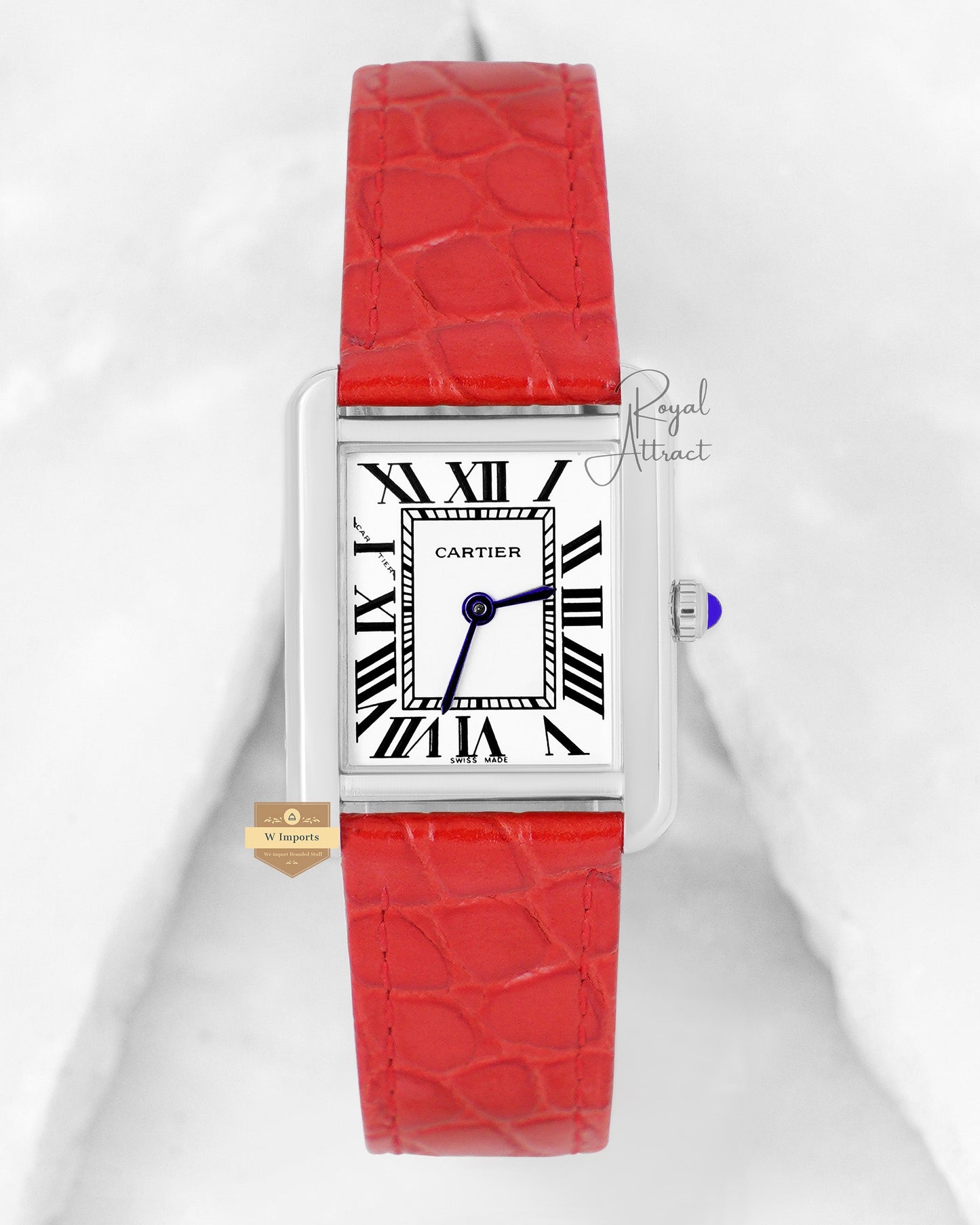 Latest Collection Silver Case With White Dial & Red Leather Strap Ladies Watch