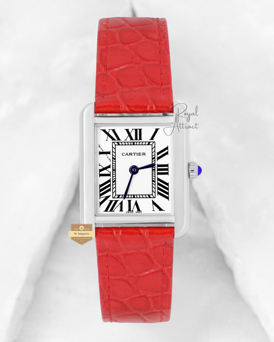 Latest Collection Silver Case With White Dial & Red Leather Strap Ladies Watch