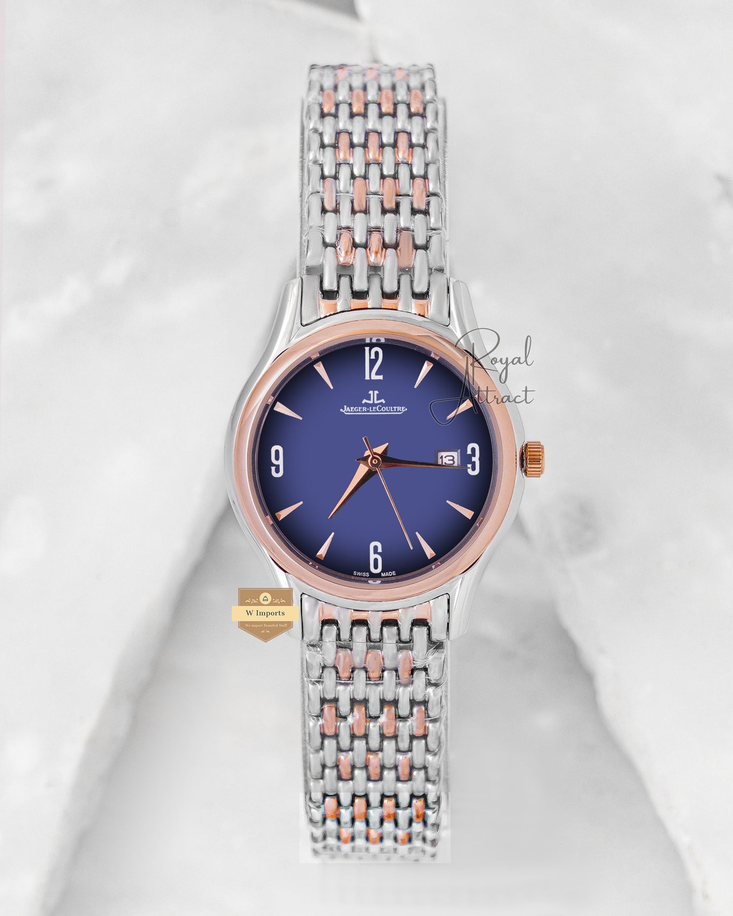Latest Collection Two Tone Rose Gold With Blue Dial Chain Ladies Watch