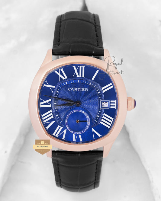 Latest Collection Down Second Rose Gold Case With Blue Dial & Leather Strap
