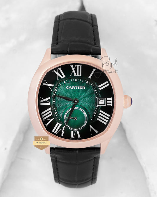 Latest Collection Down Second Rose Gold Case With Smoky Green Dial & Leather Strap