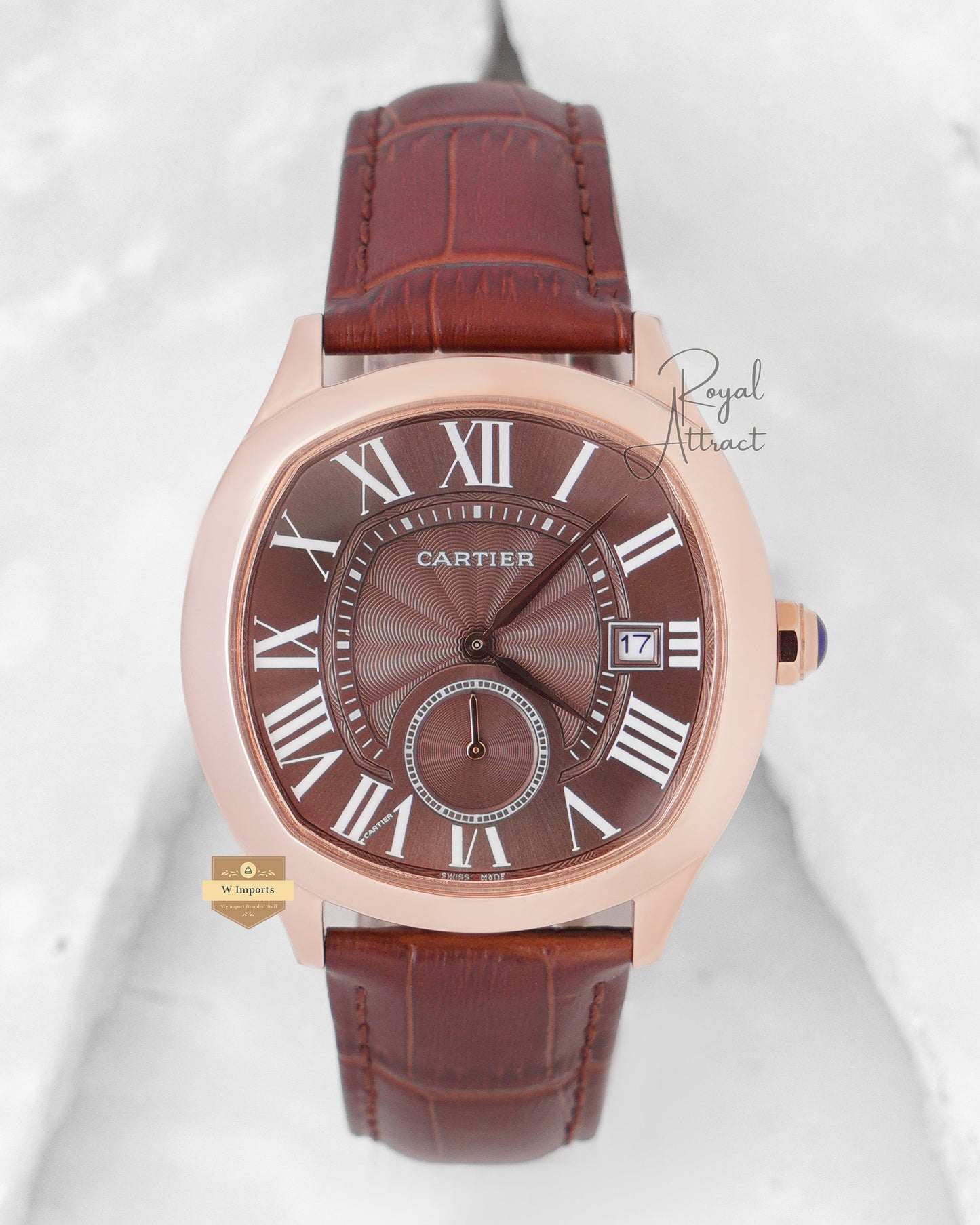 Latest Collection Down Second Rose Gold Case With Brown Dial & Leather Strap