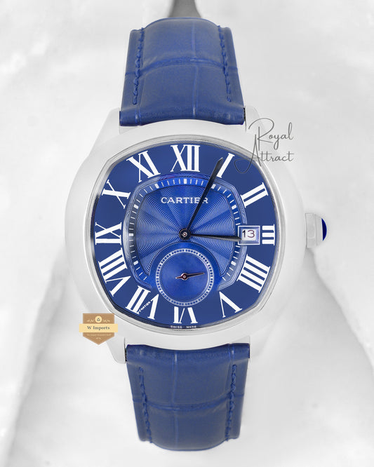Latest Collection Down Second Silver Case With Blue Dial & Leather Strap