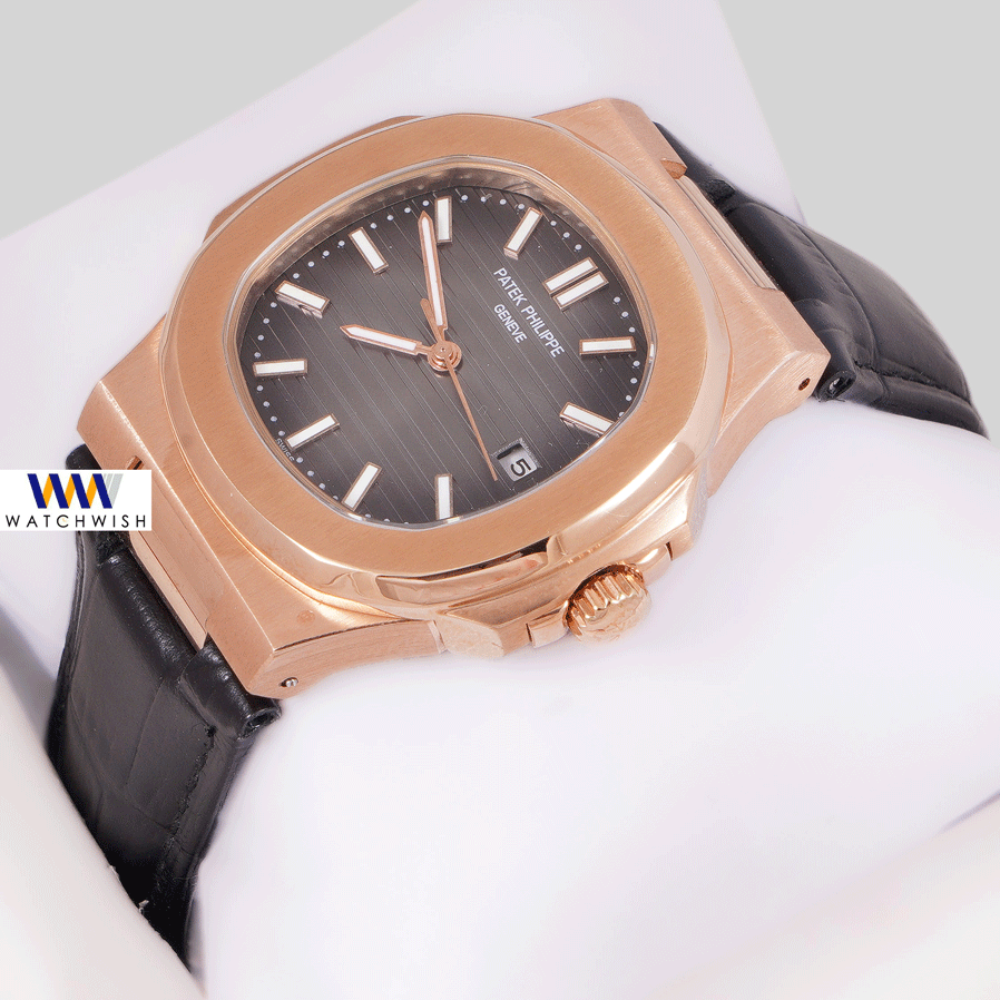 Latest Collection Rose Gold Case With Gray Dial & Leather Strap