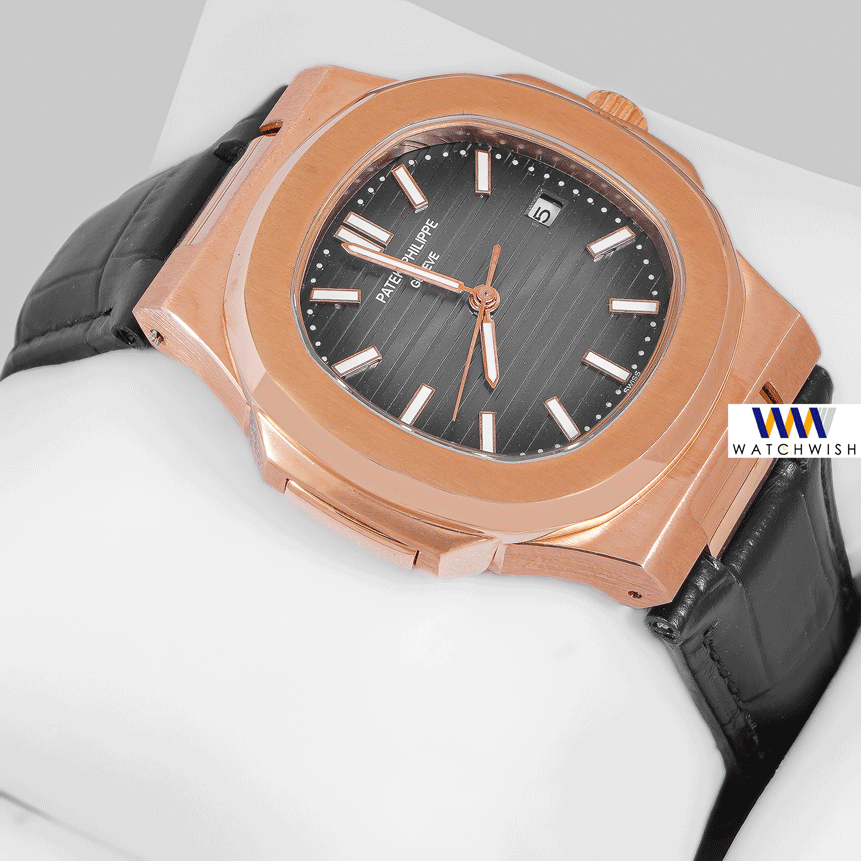 Latest Collection Rose Gold Case With Gray Dial & Leather Strap