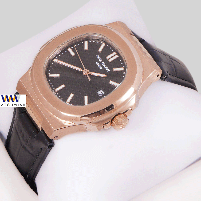 Latest Collection Rose Gold Case With Black Dial & Leather Strap