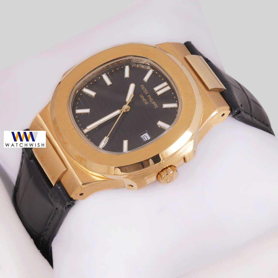 Latest Collection Yellow Gold Case With Black Dial & Leather Strap