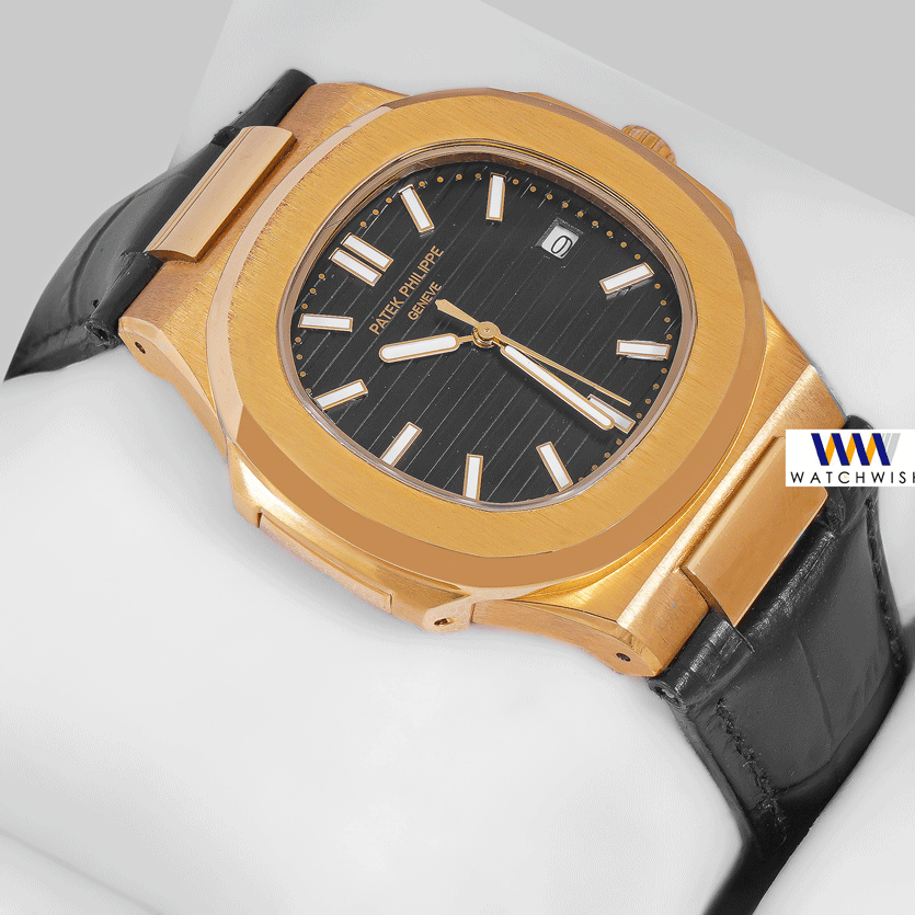 Latest Collection Yellow Gold Case With Black Dial & Leather Strap