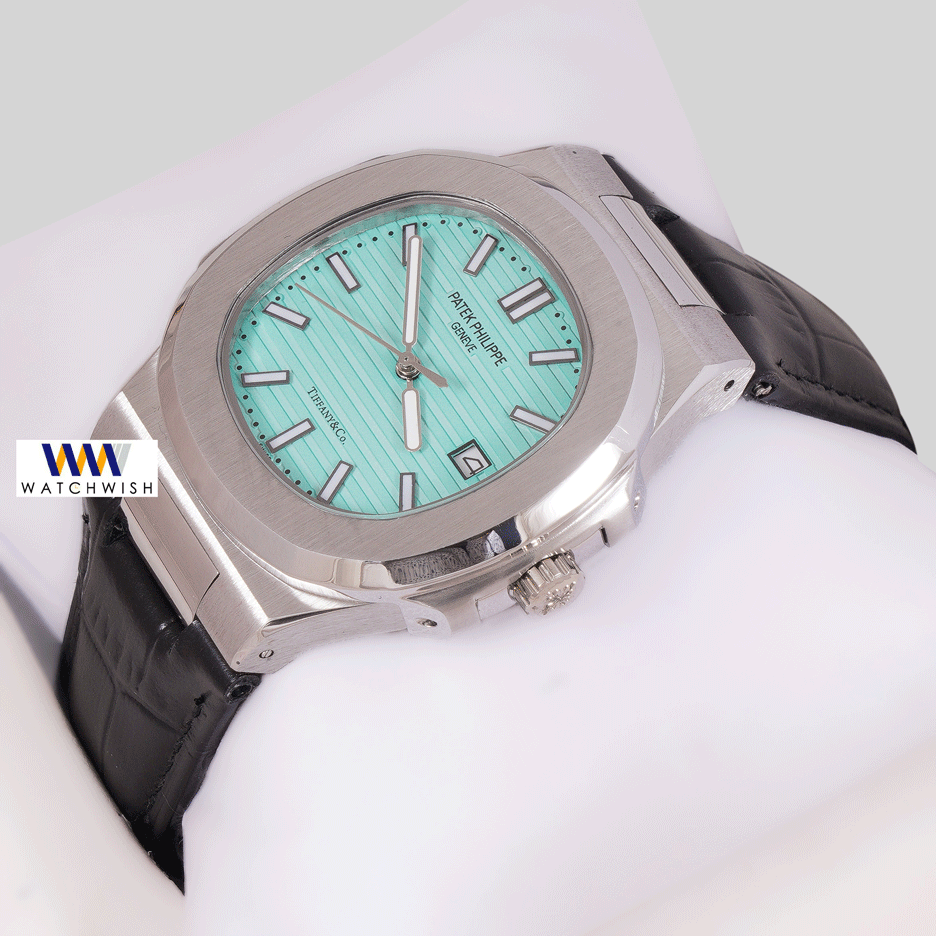 Latest Collection Silver Case With Tiffany Blue Dial & Black Leather Strap