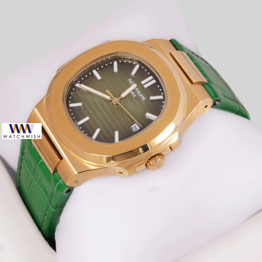 Latest Collection Yellow Gold Case With Green Dial & Leather Strap