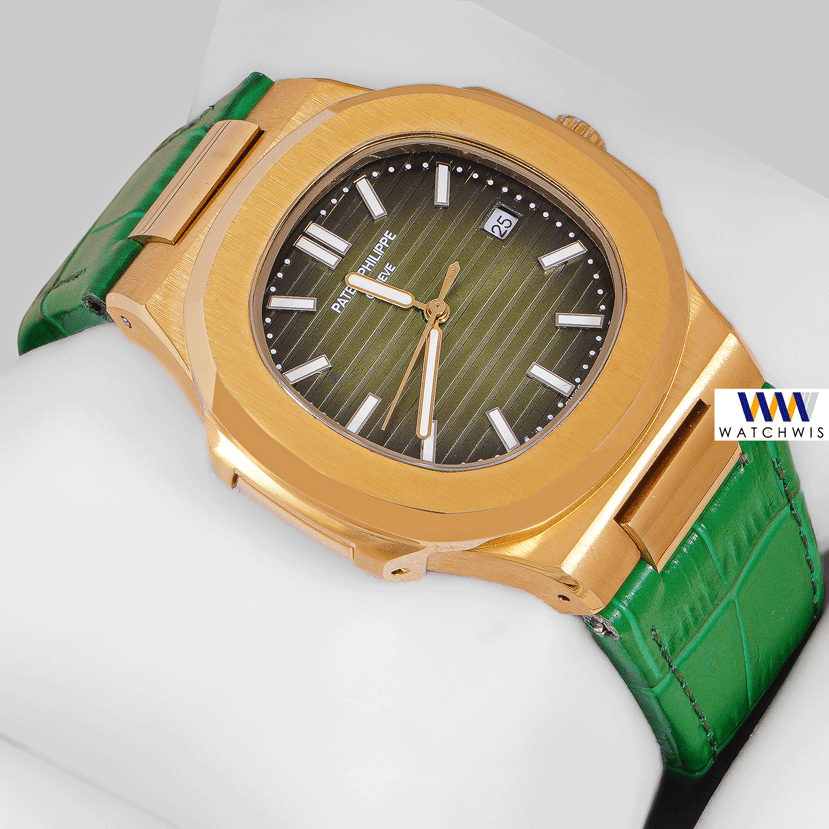 Latest Collection Yellow Gold Case With Green Dial & Leather Strap