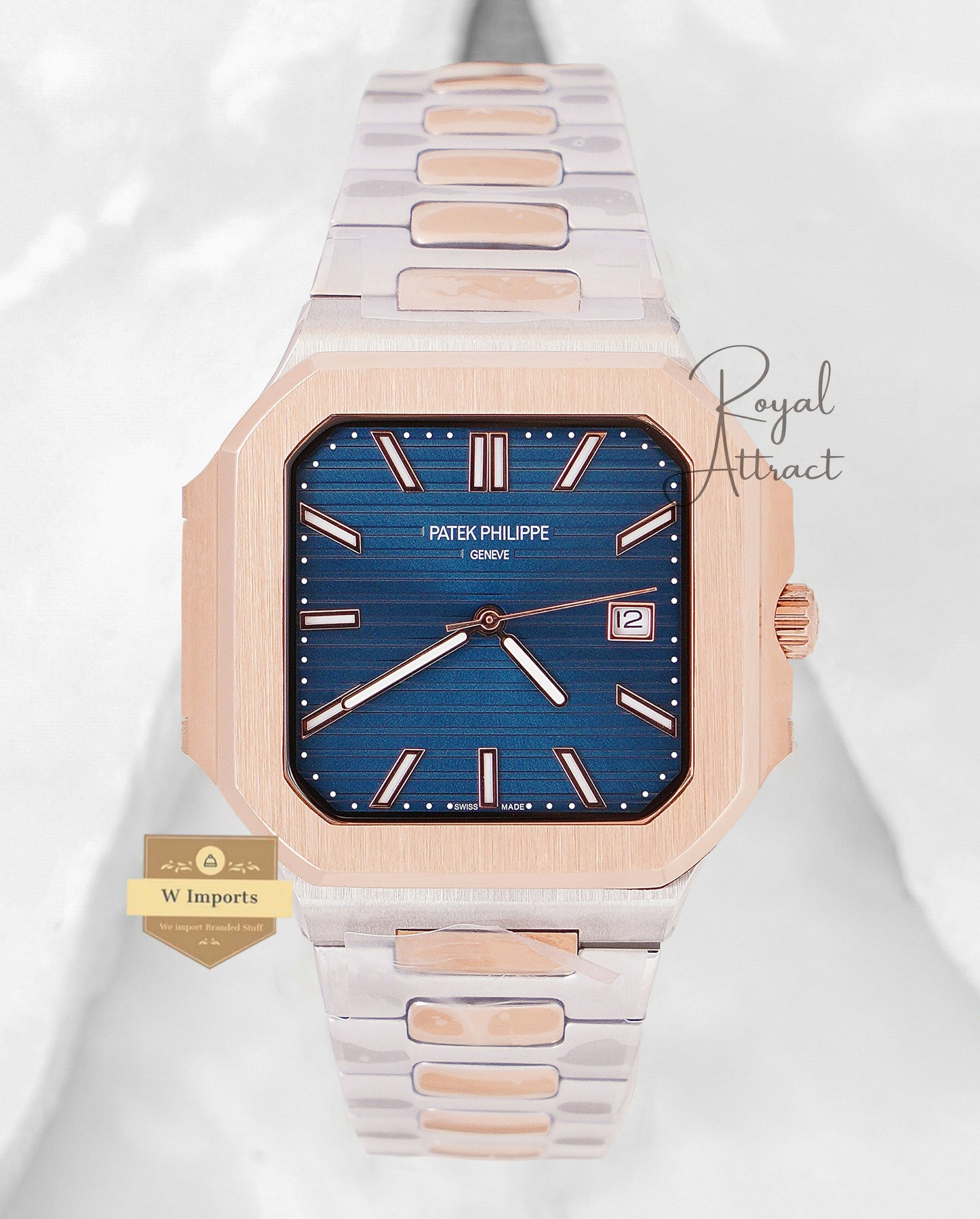 New Arrival Two Tone Rose Gold With Blue Dial Automatic Watch