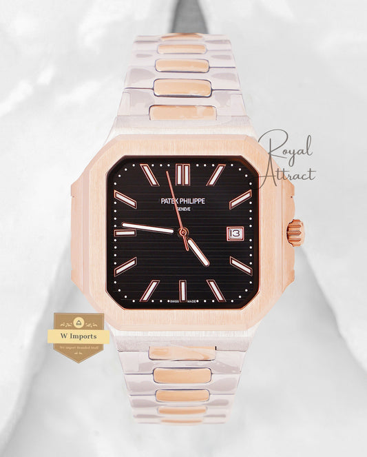 New Arrival Two Tone Rose Gold With Black Dial Automatic Watch