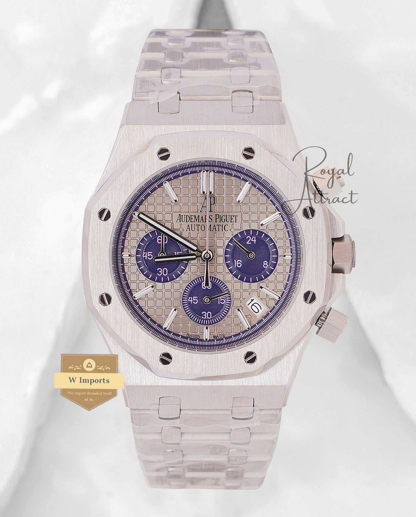 Latest Collection Chronograph Silver With Gray Dial Chain Watch