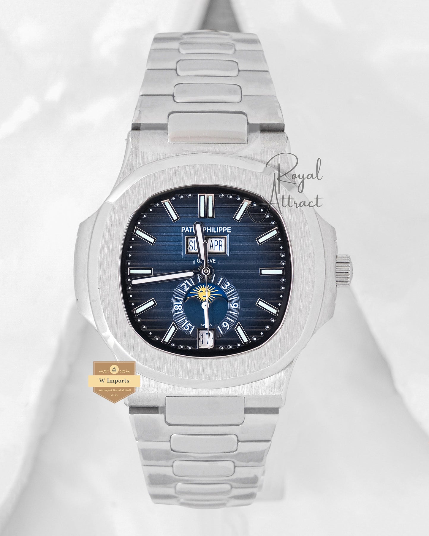 Latest Collection Moon Phase Silver With Deep Blue Dial Automatic Watch