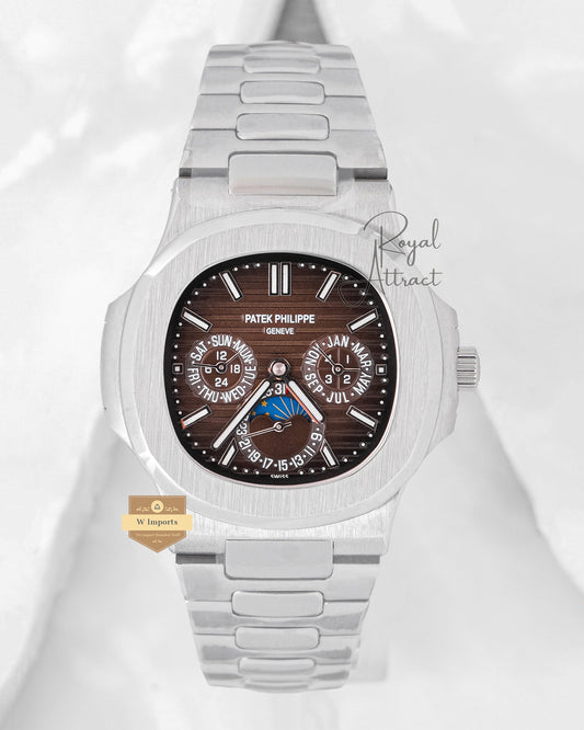 Latest Collection Moon Phase Chronograph Silver Case With Brown Dial Automatic Watch