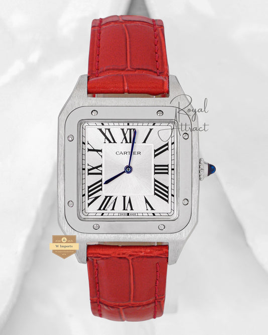LATEST COLLECTION SILVER CASE WITH DIAL & RED LEATHER STRAP
