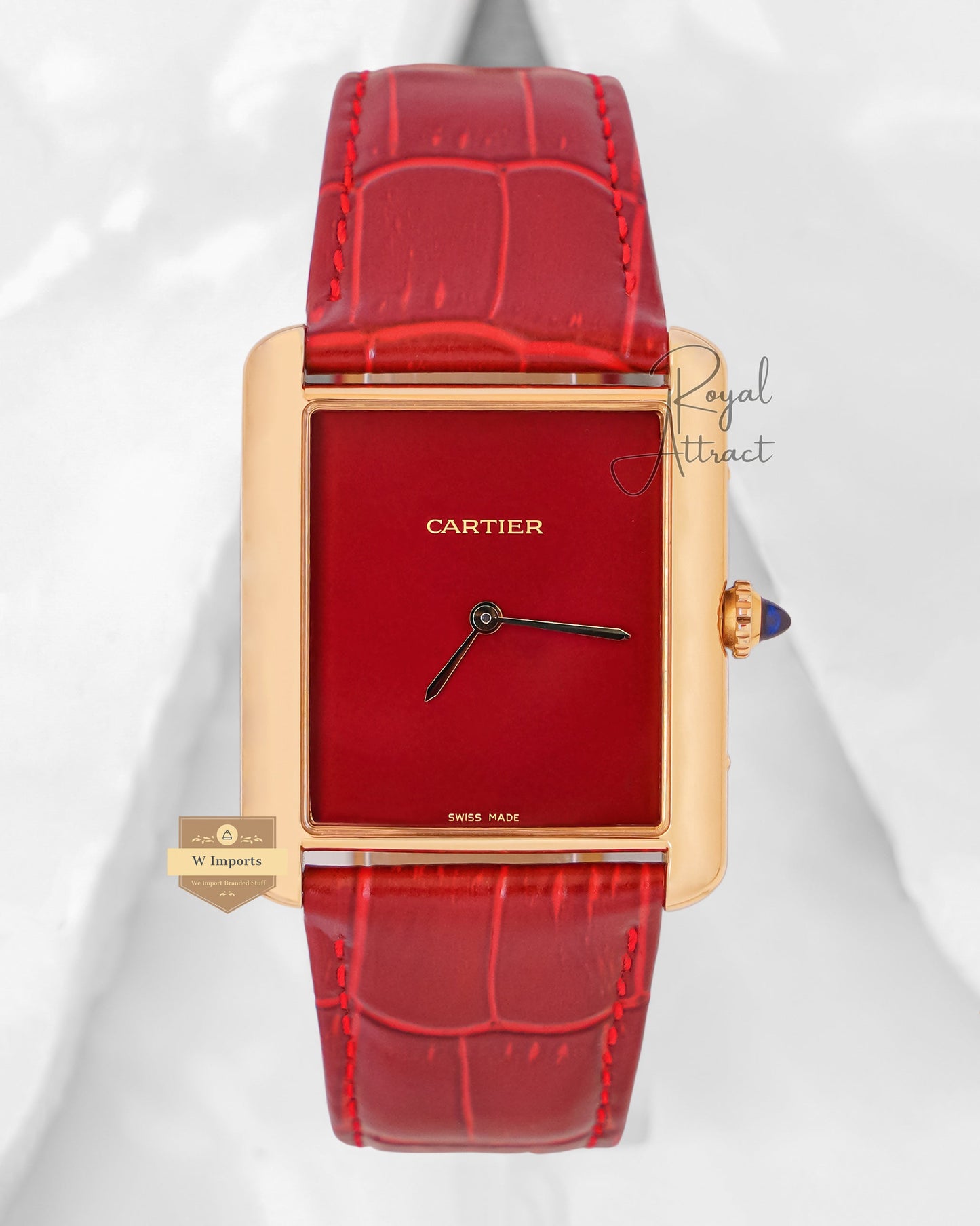 Latest Premium Collection Yellow Gold Case With Maroon Dial & Leather Strap Watch