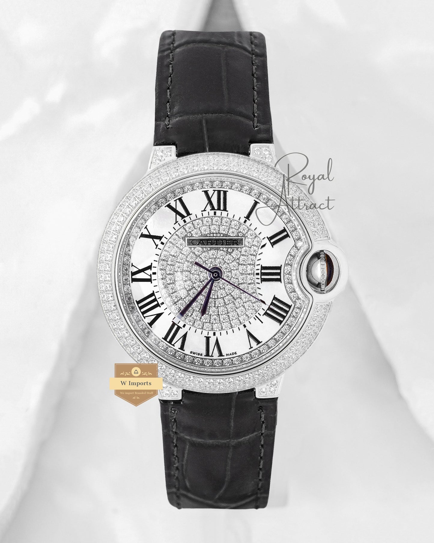 Latest Collection Ballon blew Silver Case With White Stone Dial & Leather Strap Ladies Watch