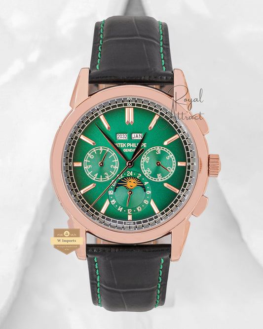 Latest Collection Chronograph Rose Gold With Green Dial & Leather Strap