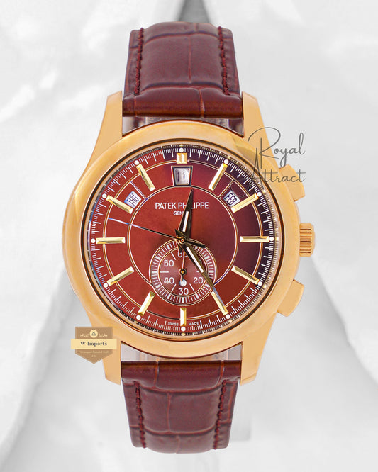 Latest Collection Moon Phase Yellow Gold Case With Brown Dial Dial & Leather Strap