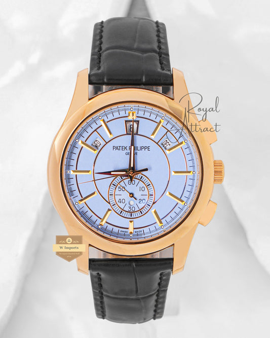 Latest Collection Moon Phase Yellow Gold Case With Blue Dial Dial & Leather Strap