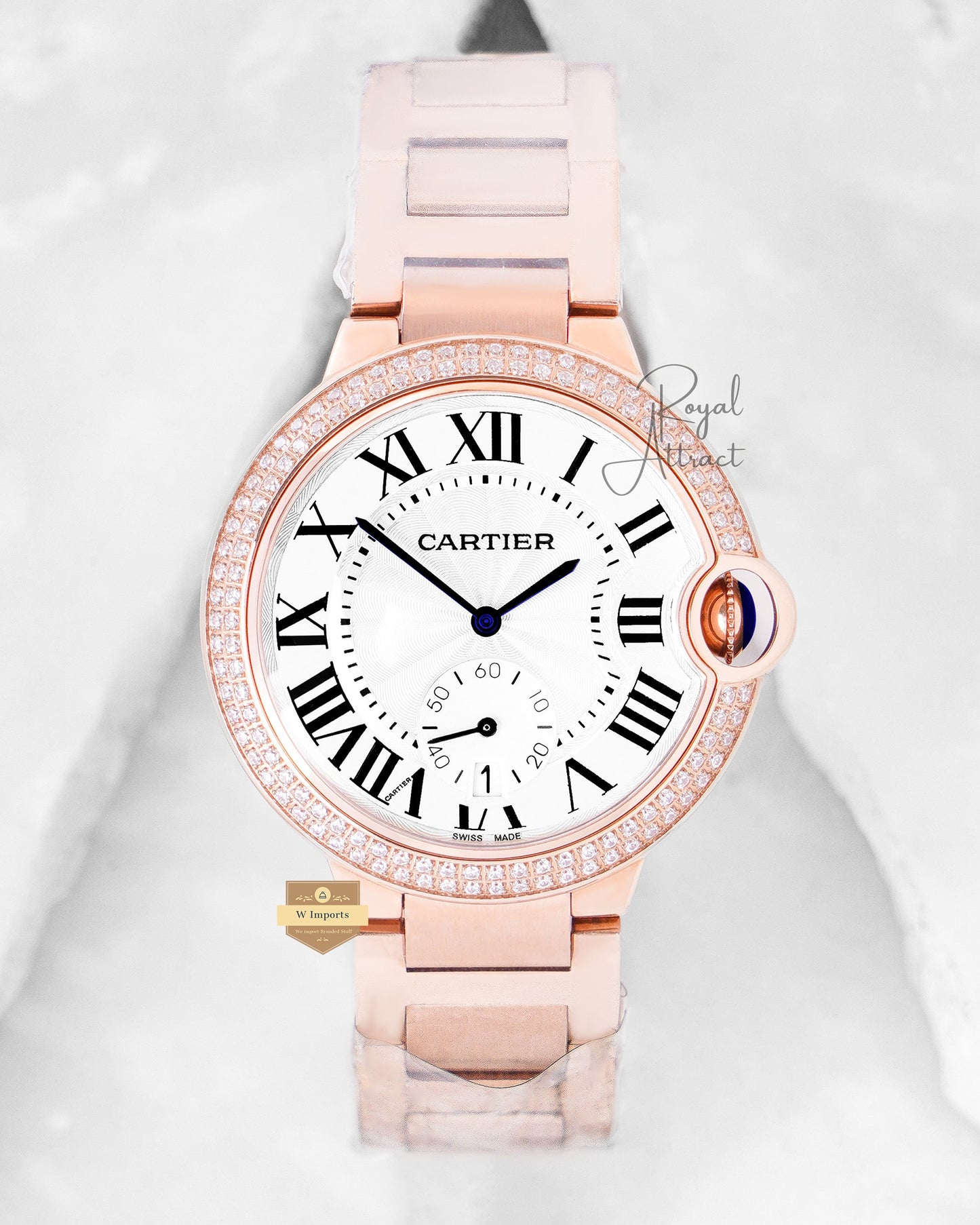 Latest Collection Ballon Bleu Rose With White Dial & Stone Bezel Chain