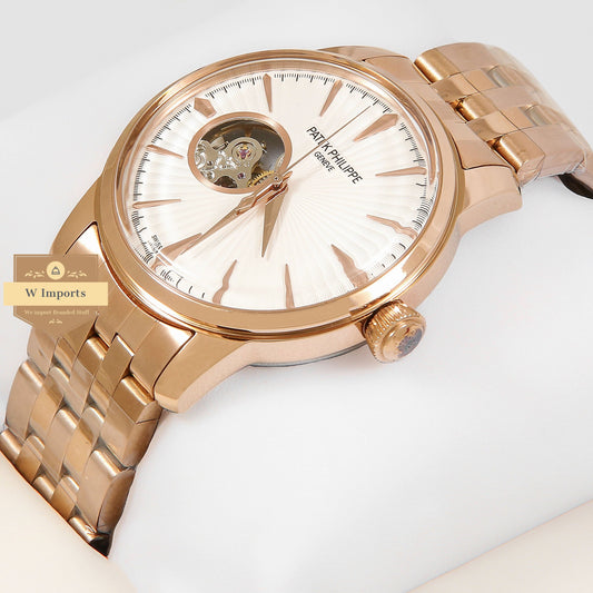 Latest Collection Tourbillion Rose Gold With White Dial Automatic Watch