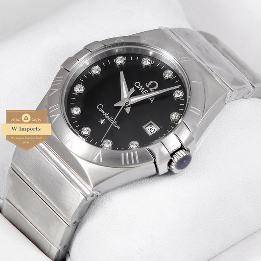 Latest Collection Silver Stainless Steel With Black Dial & Stone Figure