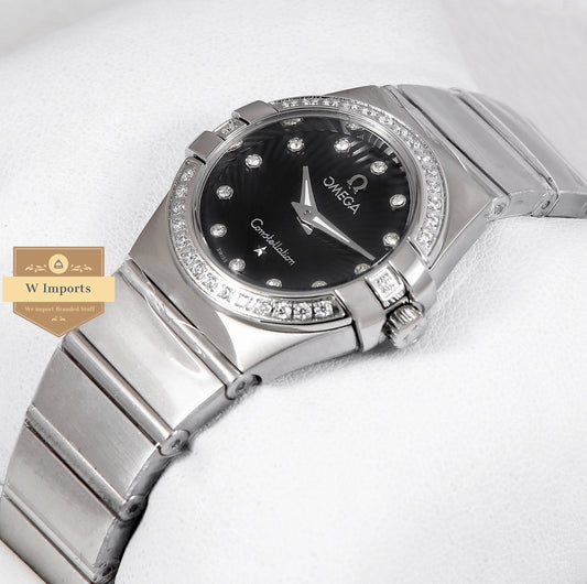 Latest Collection Silver With Black Dial Stone Figure & Bezel Ladies Watch