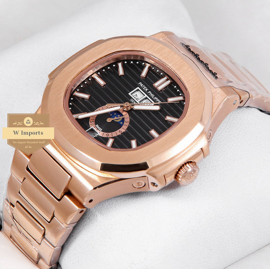 Latest Collection Moon Phase Rose Gold With Black Dial Automatic Watch