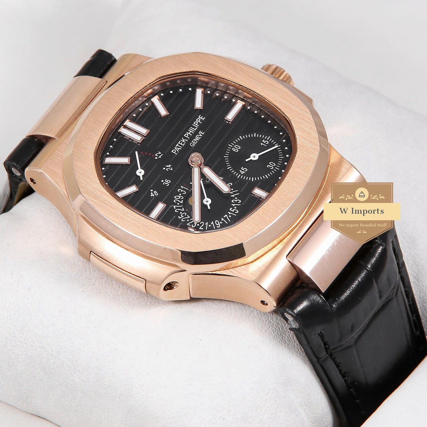 Latest Collection Rose Gold Case With Black Dial & Leather Strap