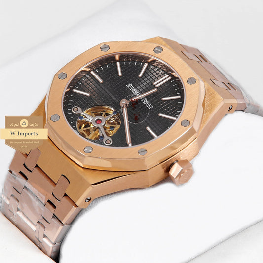 Latest Collection Tourbillon Rose Gold With Black Dial Automatic Watch