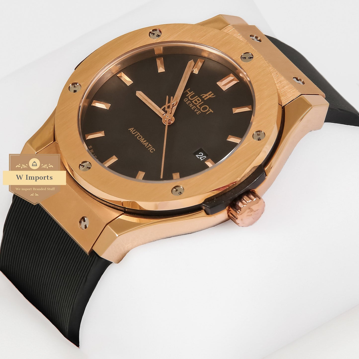 Latest Collection Rose Gold Case With Black Dial & Rubber Strap