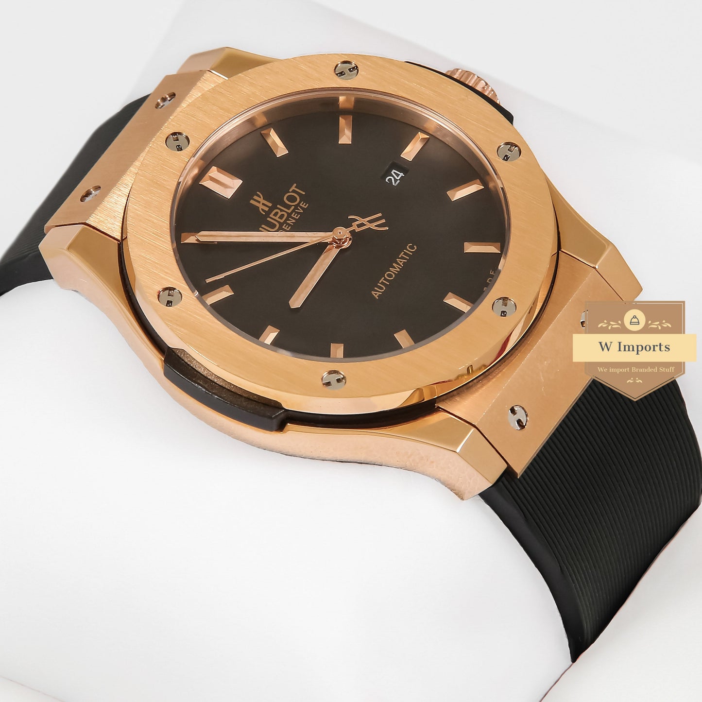 Latest Collection Rose Gold Case With Black Dial & Rubber Strap