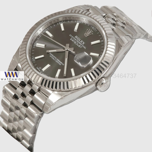 Latest Collection 41 All Silver With Charcoal Grey Dial Automatic Watch EW Made