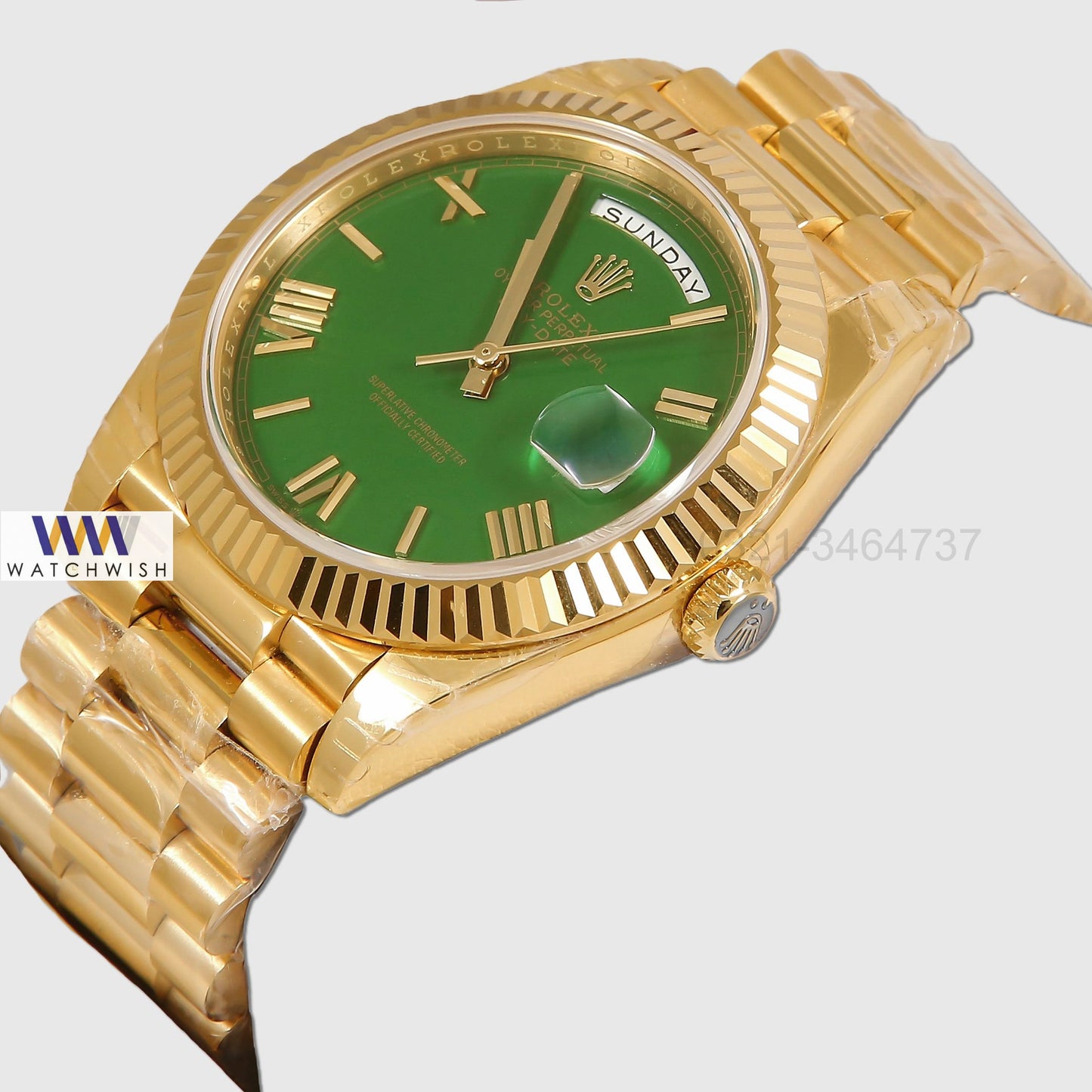 Latest Collection 40 Yellow Gold With Green Dial & Roman Numeral Automatic Watch Gs Made