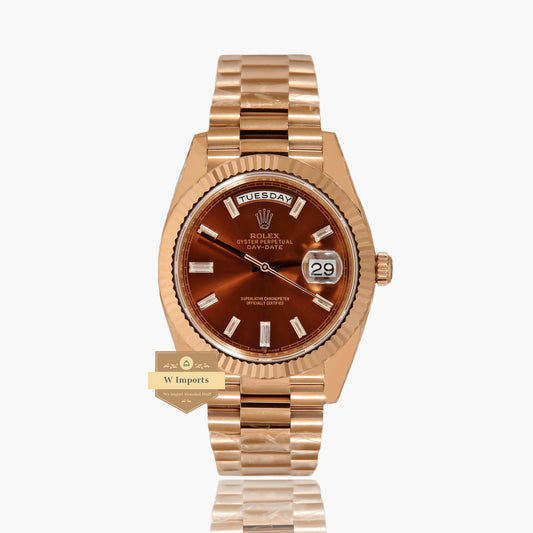 Latest Collection 40 Rose Gold With Brown Dial & Stone Numeral Automatic Watch EW Made
