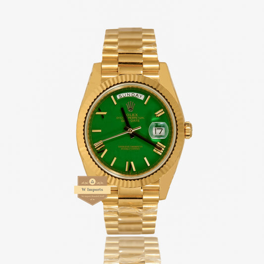 Latest Collection 40 Yellow Gold With Green Dial & Roman Numeral Automatic Watch EW Made