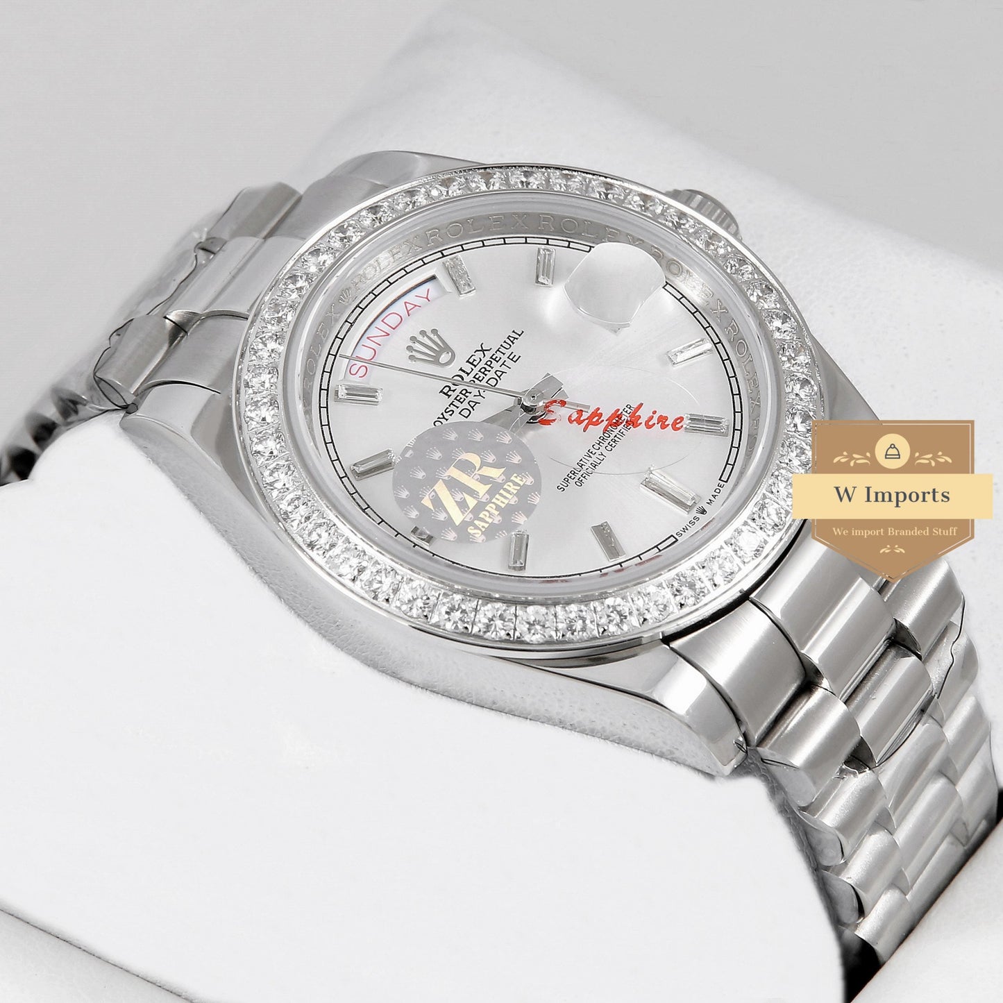 Latest Collection 40 All Silver With Stone Bezel & White Dial Automatic Watch ZR Factory